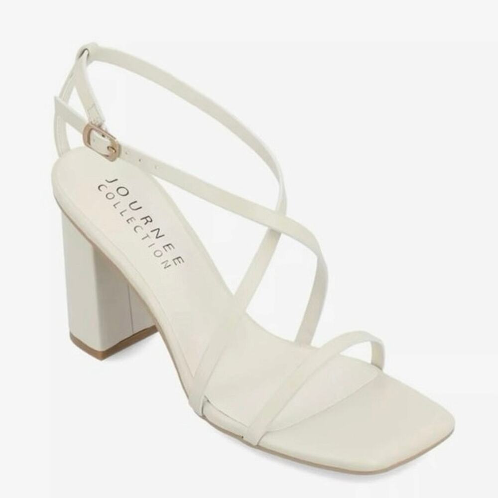 NEW Journee Collection Lenorra Comfort Foam Covered Block Heel Sandals Ivory 8M